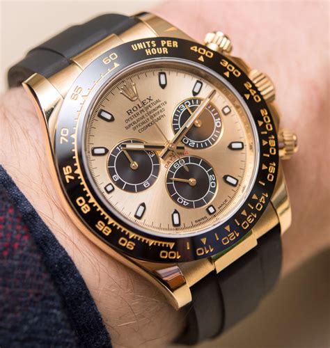 rolex cosmograph daytona watches in gold with oysterflex rubber strap|rolex cosmograph daytona 2023 price.